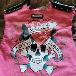 Ed Hardy Pink Skull Tote Bag